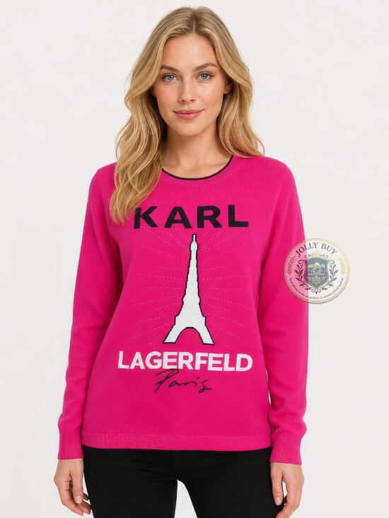 Karl Lagerfeld Sweaters - Karl Lagerfeld Paris Women's Sweater Eiffel Tower Logo Pullover Pink Size M NEW